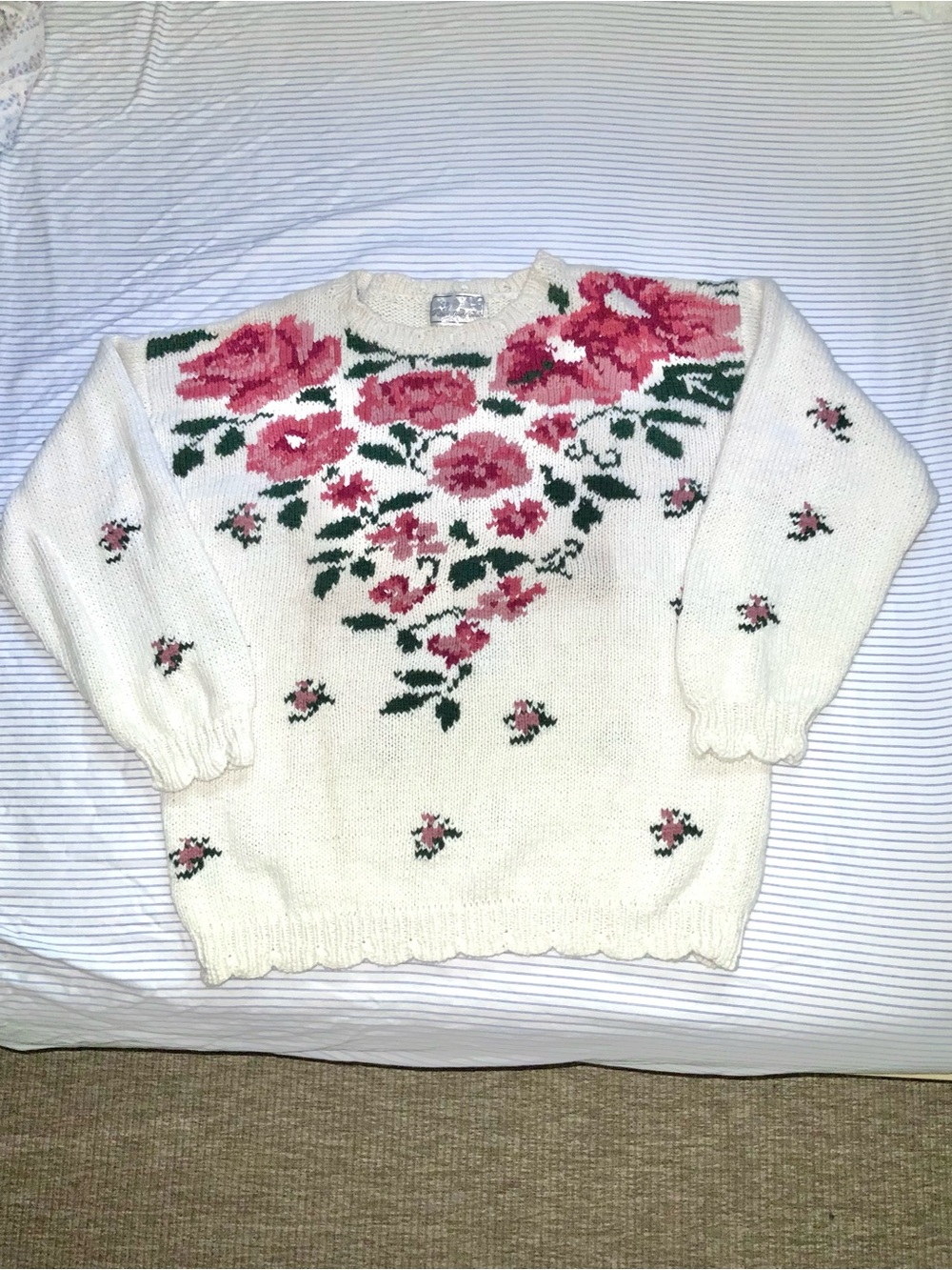 vintage‎ cotton knit sweater paris sport club floral cotton cottage core L